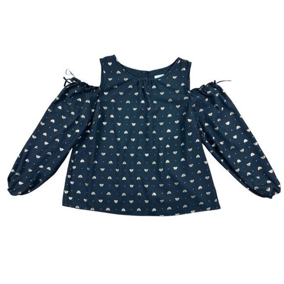 Lauren Conrad black and gold foil bee cold shoulder top - Picture 3 of 7